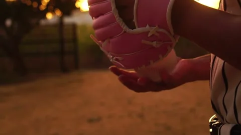 Close-up female softball player with sunset Video stock 143843933