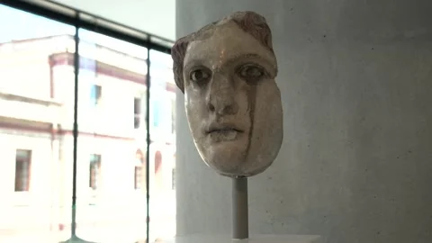 Close up of a female statue during a press visit at the Acropolis Museum Stock Footage 145751878
