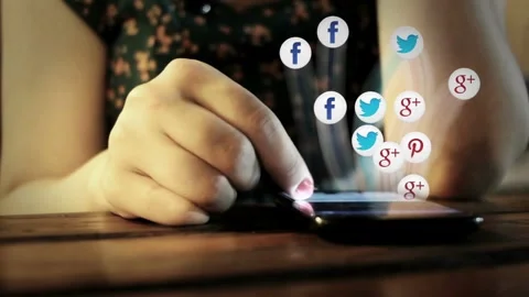 Close-up female using internet social media apps at home with social media .. Stock Footage 272779573