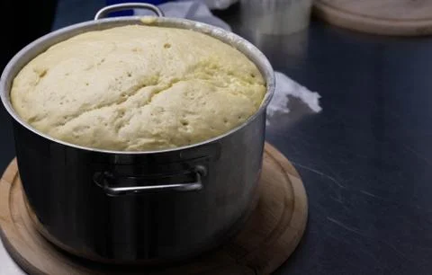 Close-up fermented dough, ready to make dough, homemade fermented dough, Stock Photos
