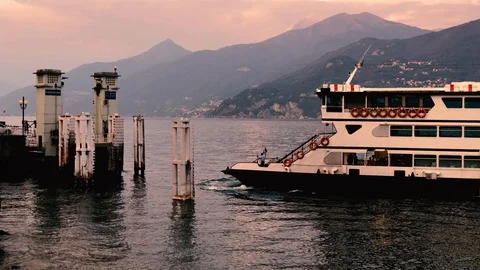 Close-Up of Ferry from Bellagio Docking in Menaggio - Lake Como Видео 122380748