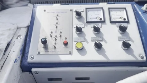 Close Up of Ferry Control Panel with Buttons, Switches and Navigation Instru Stock Footage 342030862