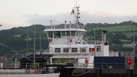 Close-up, Ferry Docked at Harbour Terminal During Quiet Morning Stock-Footage 341774324