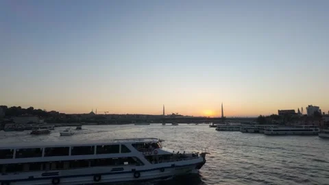 Close Up Ferry Passage at Sunset: Golden Horn, Istanbul Stock Footage 339368751