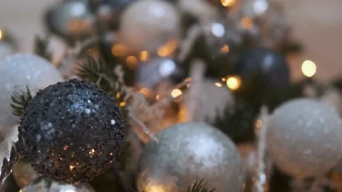 Close-up of festive balls on the tree Stock Footage 145859296
