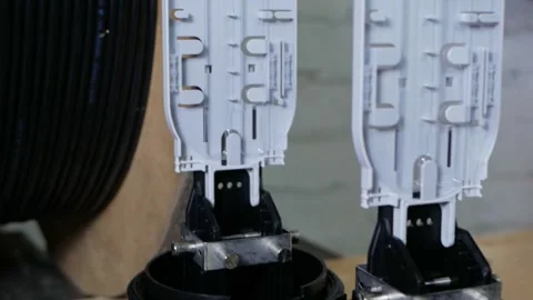 Close-up. fiber optic cable on a large wooden spool. Stock Footage 150062908