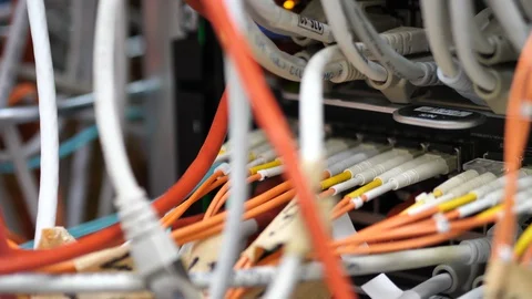Close up of Fiber Optic Cables Connected to Broadband Switch 스톡 동영상 127715025