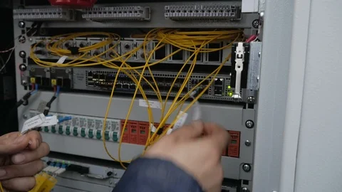 Close up fiber optic in server room. Stock Footage 126955347