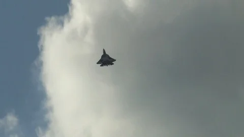Close-up of fifth-generation multifunctional Su-57 fighter performing aerobatics Stock Footage 115395052