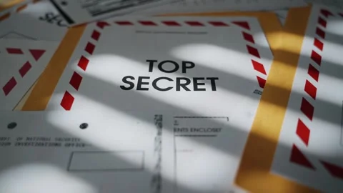 Close up of file folder with Top Secret label and other classified materials Stock-Footage 304281522