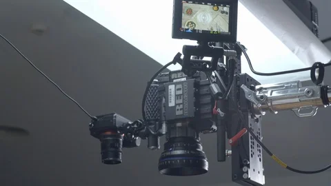Close up of filming set with camera and table with cooking bowl, Portugal Stock Footage 129068912