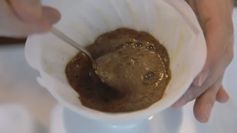 Close up of filter coffee maker, kettle with thermometer and digital scale on Stock Footage 166045961