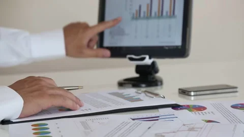 Close Up Financial Analysis with Business Documents Stock Footage 346182626