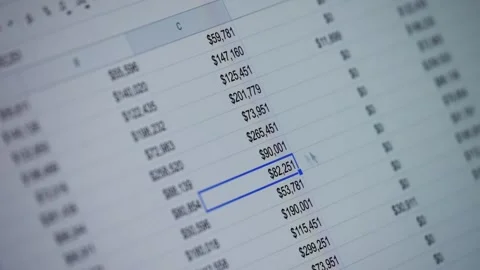 Close-up of financial cash flow data on PC screen. Stock Footage 243135481