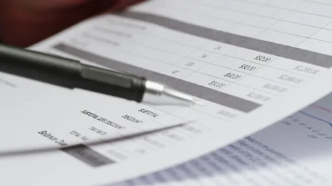 Close-up of financial cash flow data on PC screen. Counting invoices close-up Stock Footage 264937827