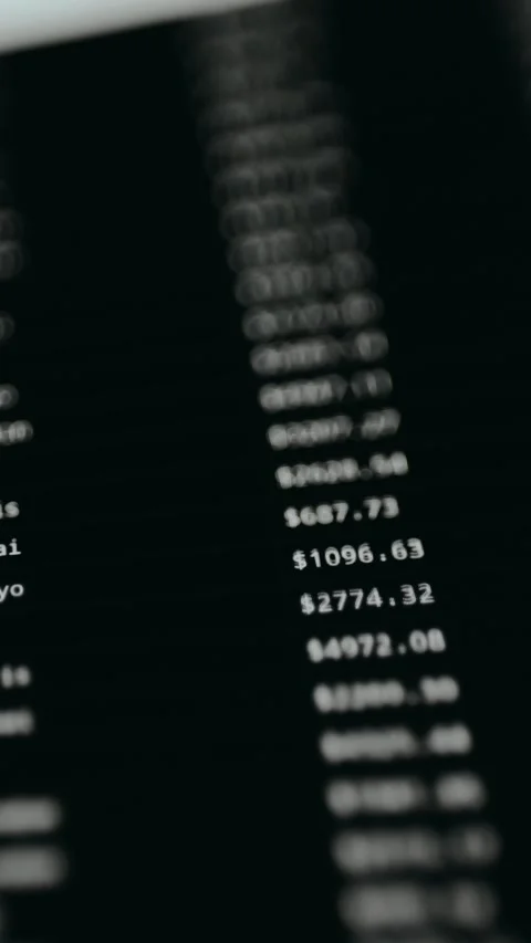 Close-up of financial database interface displaying cities with corresponding Stock Footage 332465643