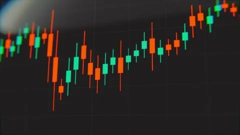Close-up of financial trading chart with candlestick patterns Stockbeeldmateriaal 328282691