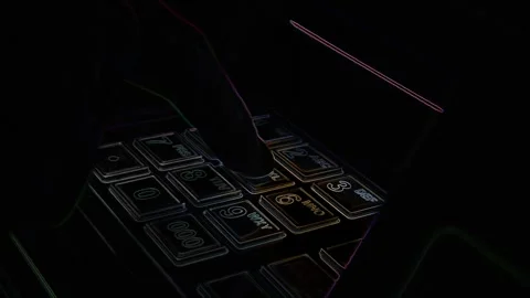Close-up of a finger entering a pin code on an ATM keypad in the dark Stock Footage 304736657