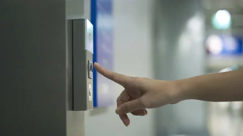 Close up finger press on button pad elevator for passenger Video stock 151403688