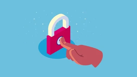 Close up of finger pressing button on padlock, digital security concept, an.. Stock Footage 334536918