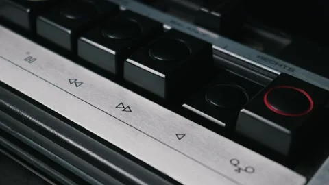 Close Up of Finger Pressing Play Button on Retro Cassette Deck Stock Footage 333819322