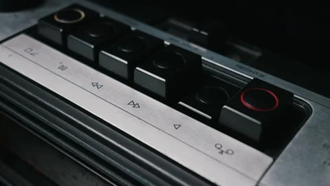 Close Up of Finger Pressing Play Button on Vintage Audio Tape Recorder Stock Footage 334110776