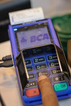 Close up finger push button EDC machine Stock Photos