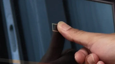 Close Up Of Finger Touching Laptop Screen With Power Button Icon Vídeos de archivo 343372293
