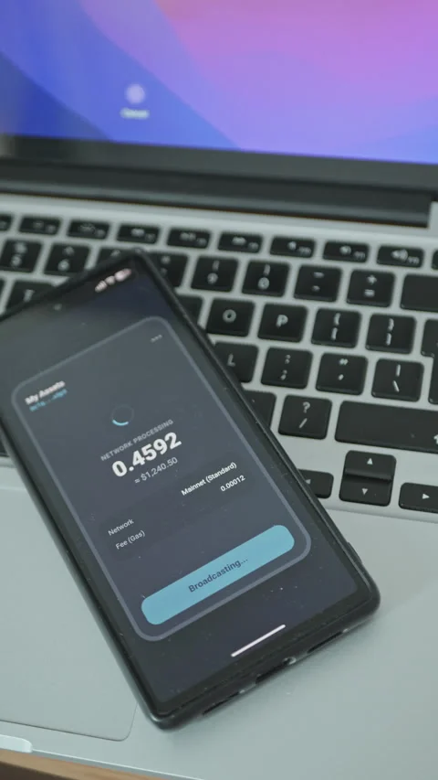 Close-up of finger touching phone screen to authorize blockchain token Stock Footage 335525822