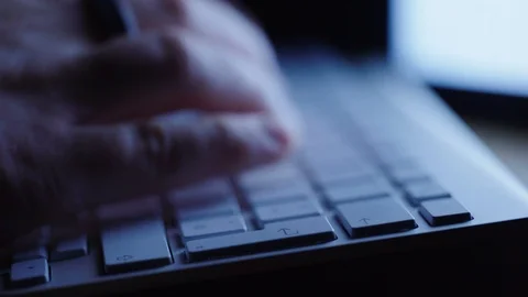 Close-up of fingers on keyboard pressing keys Stock Footage 85515264