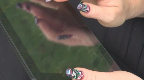 Close-up fingers play digital tablet computer hand entertainment fun woman  Stock Footage 27900528