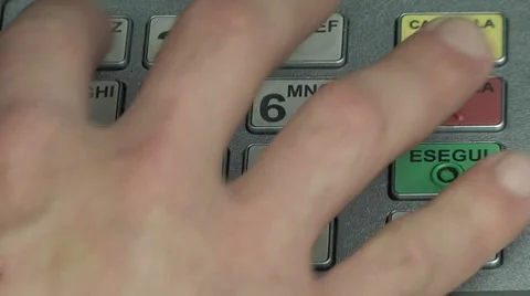 Close up fingers pushing "1" button on ATM, Bancomat Stock Footage 8846468