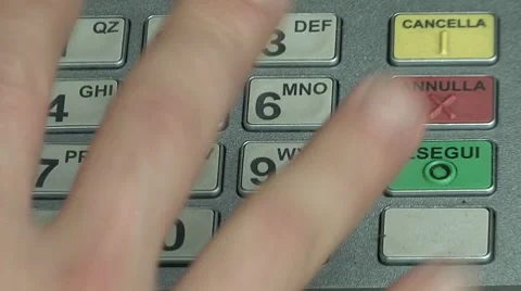 Close up fingers pushing "4" button on ATM, Bancomat Stock Footage 8846484