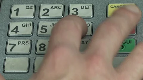 Close up fingers pushing "6" button on ATM, Bancomat Video stock 8846490