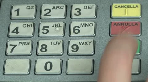 Close up fingers pushing "Annulla" buttons on ATM Stock Footage 8846505
