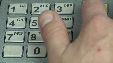 Close up fingers pushing "Cancella" button on ATM, Bancomat Stock Footage 8846500