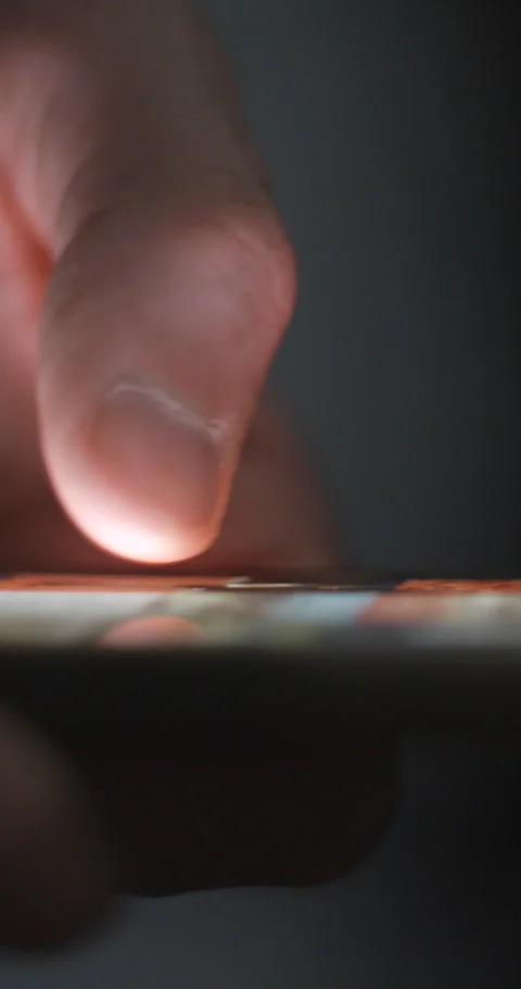 Close up of fingers typing and scrolling on mobile application Stock Footage 280998910