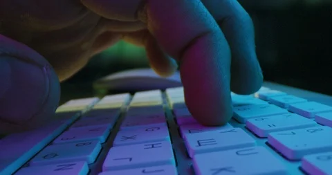 Close Up Of Fingers Working On Computer Backlit Night Quantum Computing Neural Stock Footage 121621800