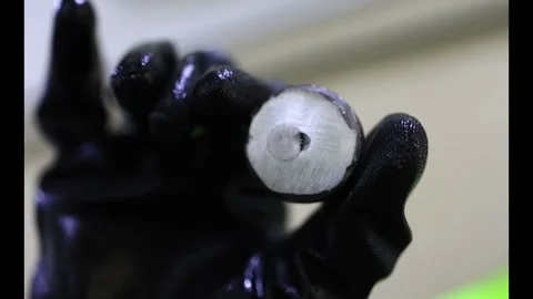 Close up of finished metallic component showing internal structure and high Stock Footage 337031345