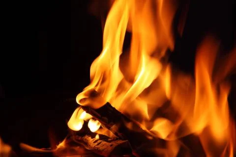 Close-up of fire and flames on a black background Stock Photos