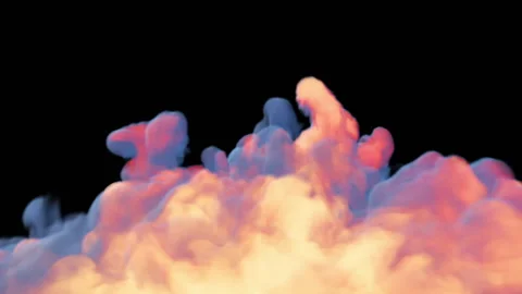 Close up of Fire and Smoke boiling, seamless loop, against black Stock Footage 142861295