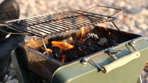 Close Up Of Fire In BBQ 4K Stock Footage 212076476