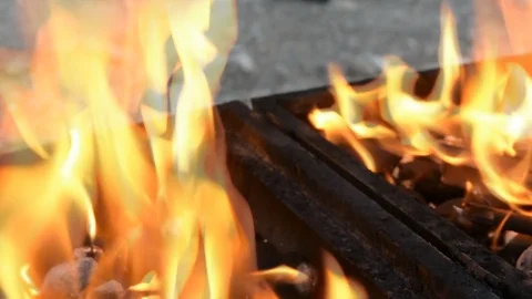 Close up fire of BBQ coal in mangal Vidéo 110680121