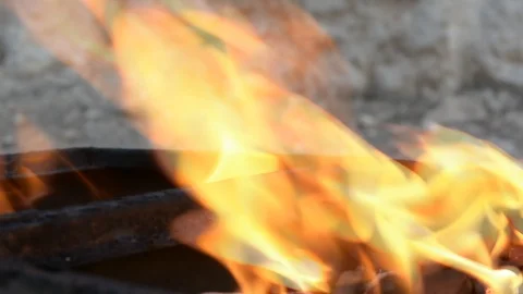 Close up fire of BBQ coal in mangal Видео 110686284