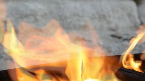 Close up fire of BBQ coal in mangal Stock Footage 110686395