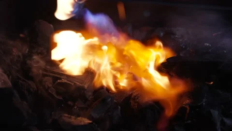 Close Up Fire on BBQ Grill 4K Stock Footage 167223890