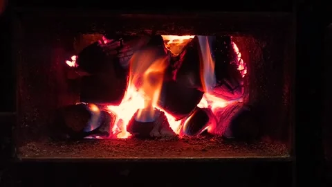 A close up of a fire burning in a fireplace Stock Footage 291358279