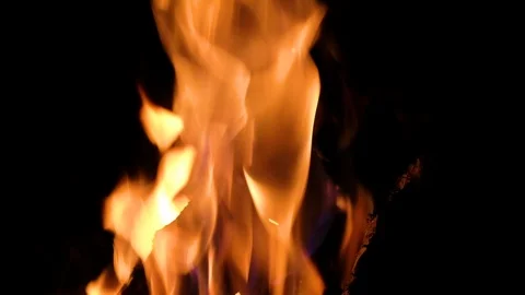 Close up fire burning in the fireplace. Video of fire flames over dark backgr Stock Footage 92239717