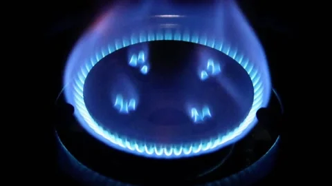 Close up of fire burning on the stove Stock Footage 307557972