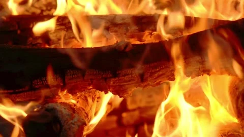 Close Up Fire Burning Wooden Log with Real Sound Stock Footage 341682460